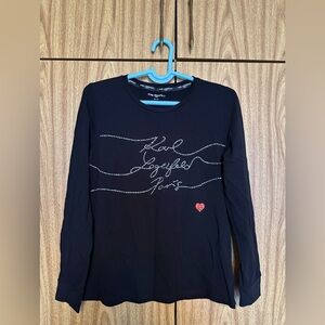 Karl Lagerfeld Black Long Sleeve Top with Heart Detail
